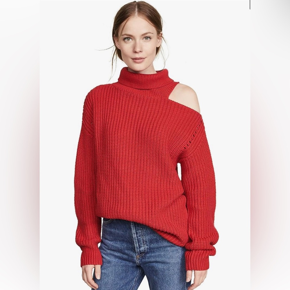ASTR Red Cold-Shoulder Turtleneck Sweater